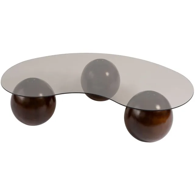 Dimehouse Organische salontafel brons getint glas walnoot bolpoten Sphere 120x70 cm Walnut Bronze