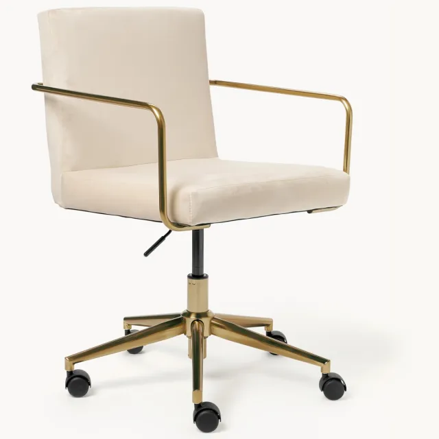 Westwing Collection Fluwelen bureaustoel Kashya met armleuning, in hoogte verstelbaar Beige