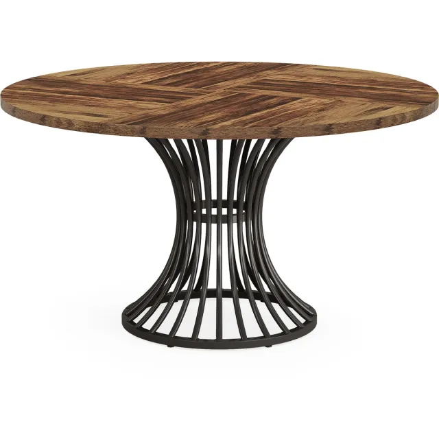 DMG Supply Ronde Eettafel 119 cm - 4 tot 6 Personen - Bruin Houtlook - Zwart Metalen Onderstel