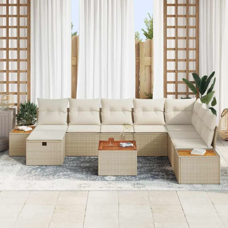 vidaXL Tuinbankenset 9 st Beige poly rattan, foto 3