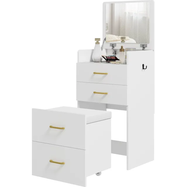 Homcom Kaptafel met Kruk en Spiegel - Make-uptafel - Sminktafel - Toilettafel - Wit