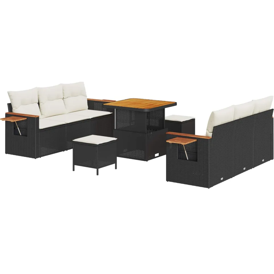 vidaXL Tuinbankenset 9 st Zwart poly rattan, foto 4