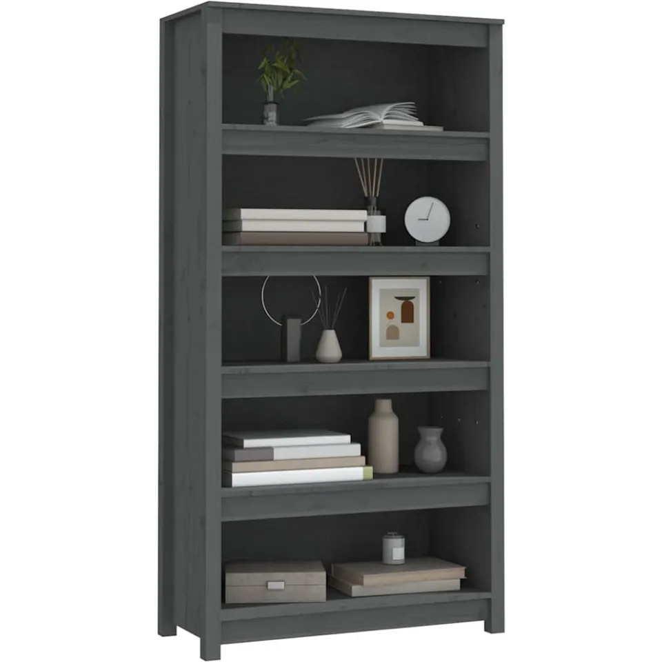 vidaXL Boekenkast 80x35x154 cm massief grenenhout grijs, foto 3