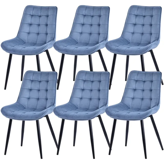 HOMAVO YZ2 Set van 6 Eetkamerstoelen – Velvet/Fabric Stoelen met Metalen Poten – 53x62.5x88 cm – Comfortabel & Stijlvol – Modern Design Blauw-Velvet