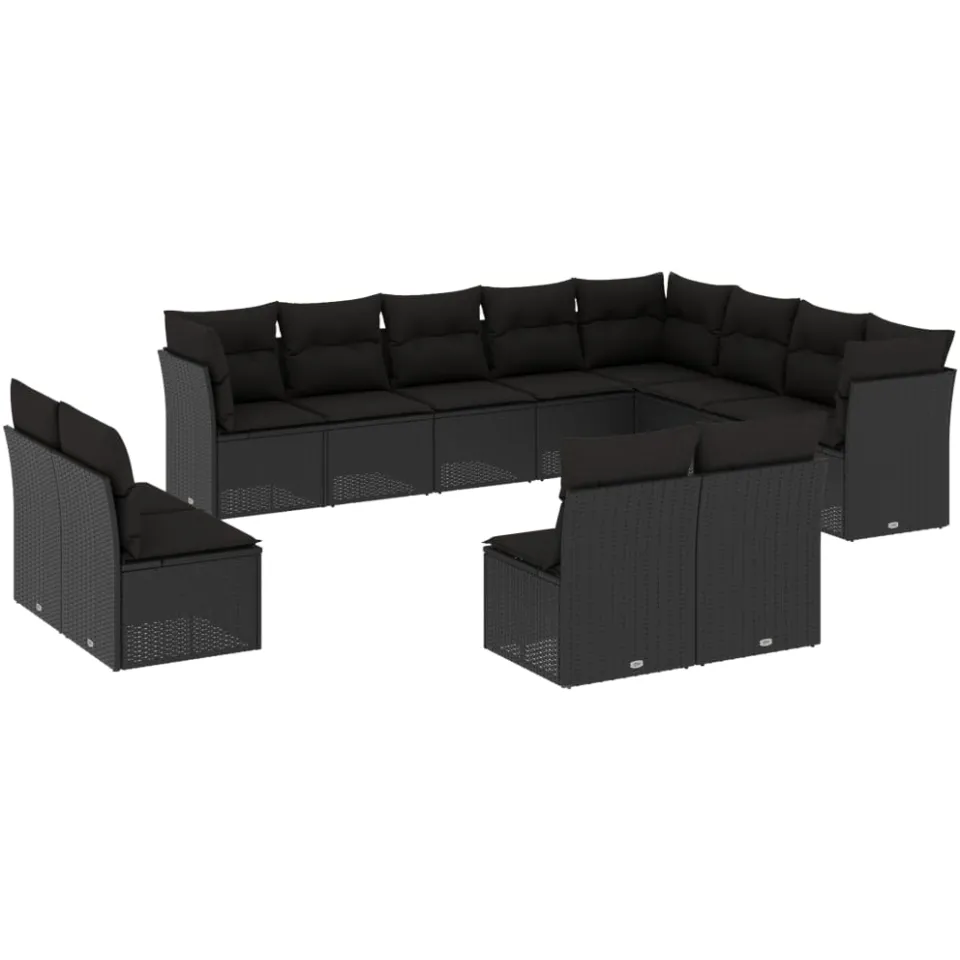 vidaXL 12-delige Loungeset met kussens poly rattan zwart, foto 3
