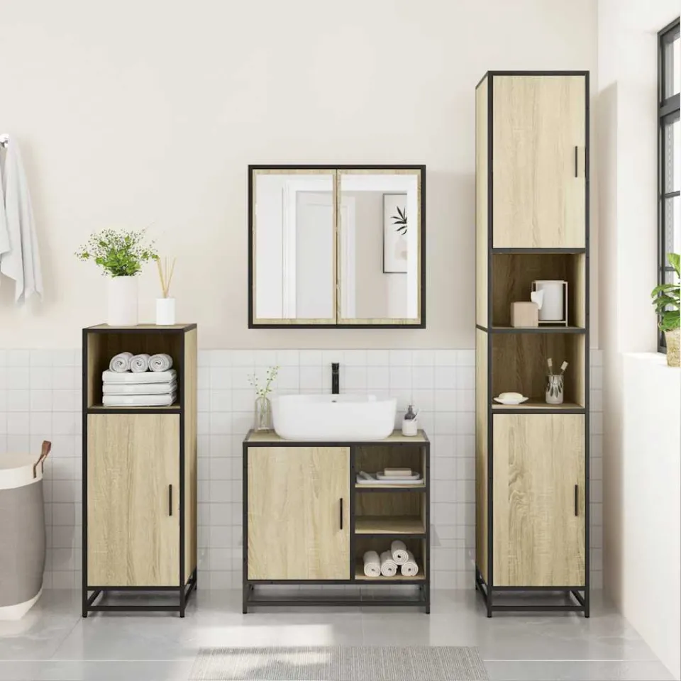 vidaXL 4-delige Badkamermeubelset bewerkt hout sonoma eikenkleurig, foto 4