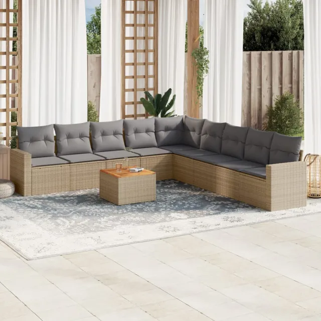 vidaXL 10-delige Loungeset met kussens poly rattan beige, foto 2