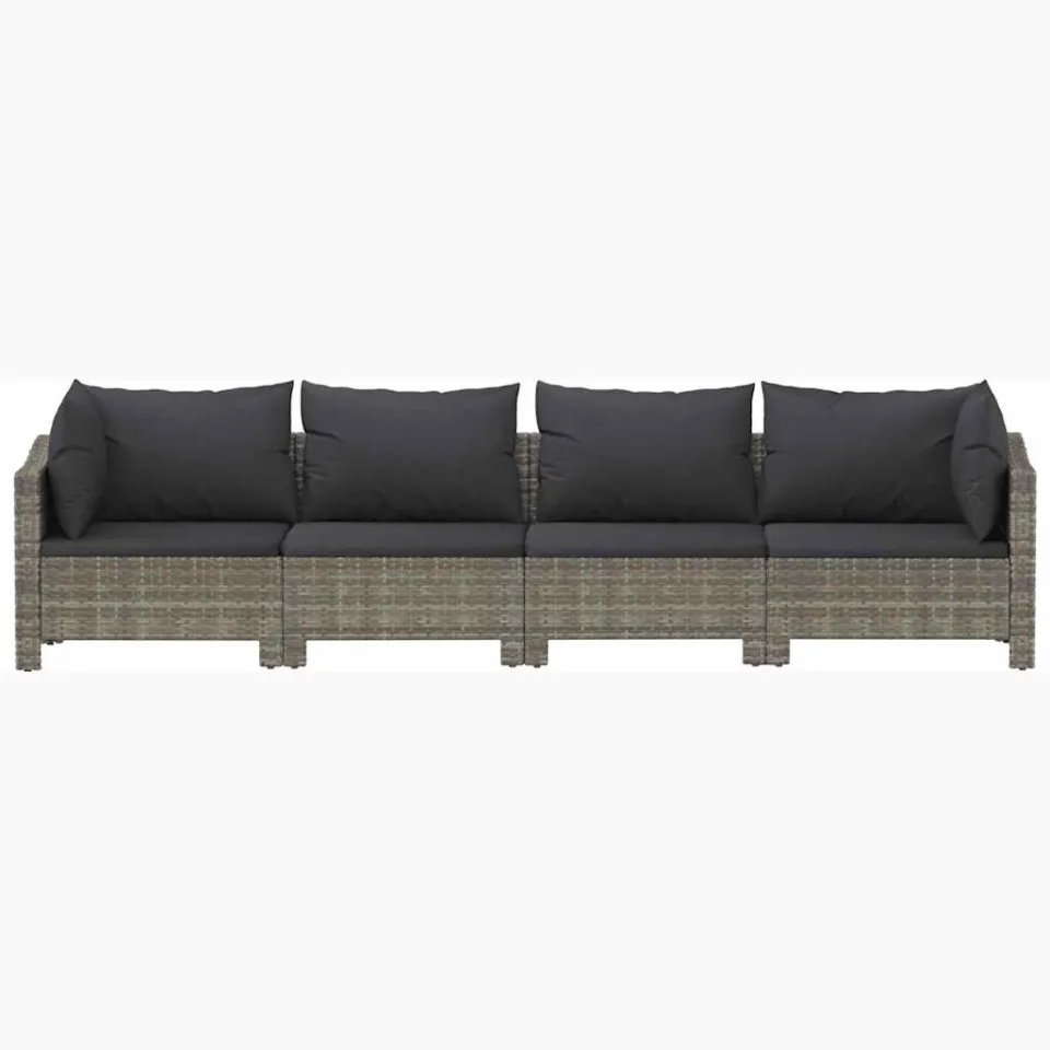 vidaXL 4-delige tuinloungeset met kussens grijs poly rattan, foto 4