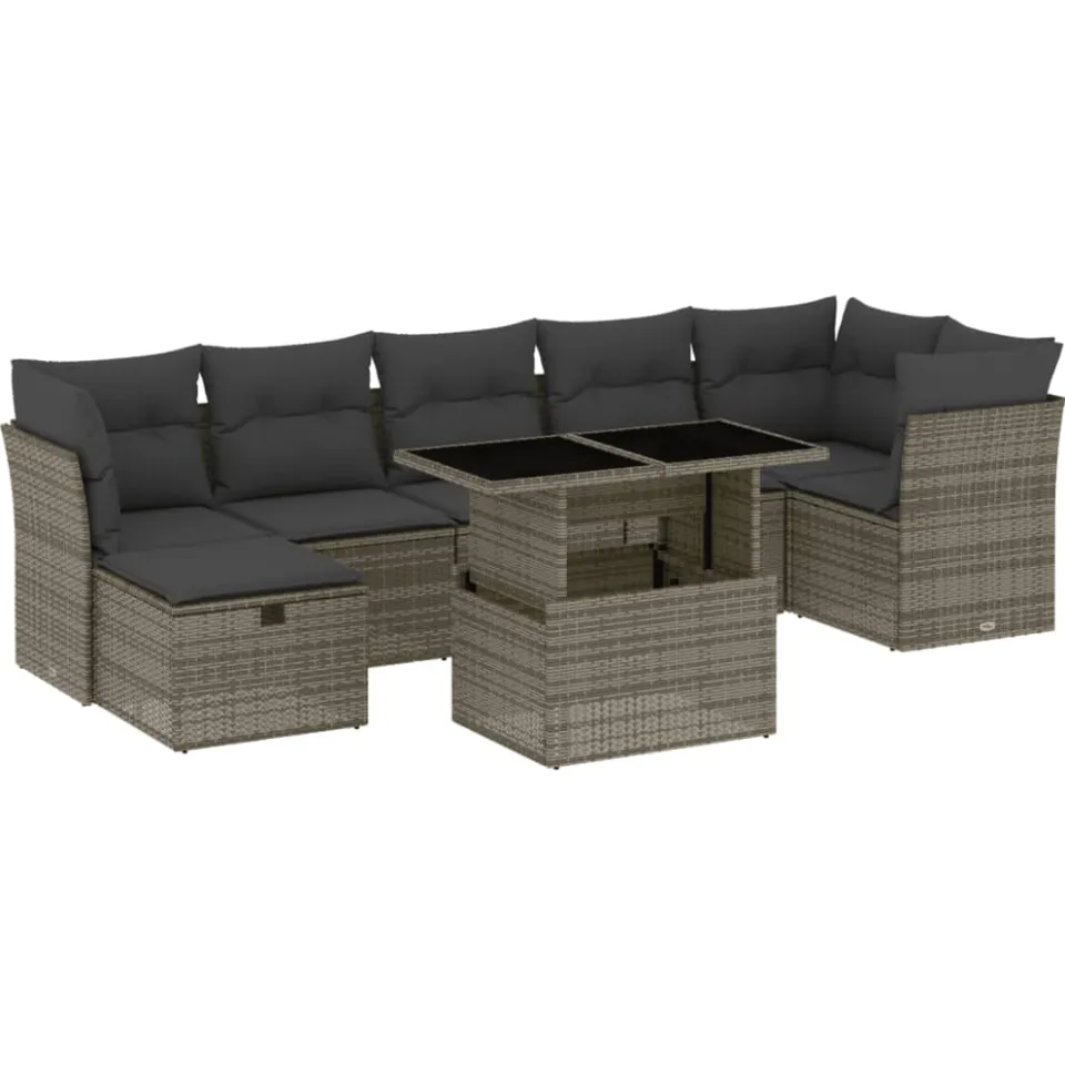 vidaXL 8-delige Loungeset met kussens poly rattan grijs