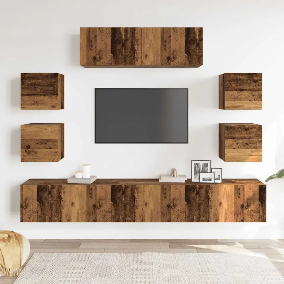 vidaXL 7-delig Tv-meubelset wandmontage bewerkt hout oud houtkleurig bruin, foto 2