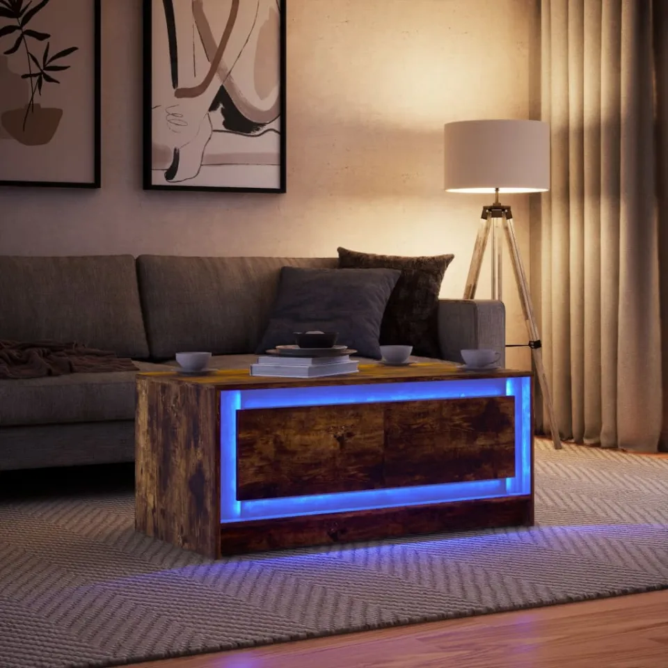 vidaXL Salontafel met LED-verlichting bewerkt hout gerookt eikenkleur, foto 3