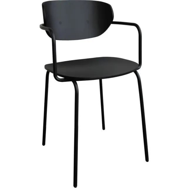 Hubsch Interior HÜBSCH INTERIOR - Zwarte eetkamerstoel FSC®, zwart metalen schoolstoel