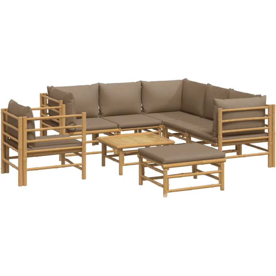 vidaXL 8-delige Loungeset met kussens bamboe taupe Bruin
