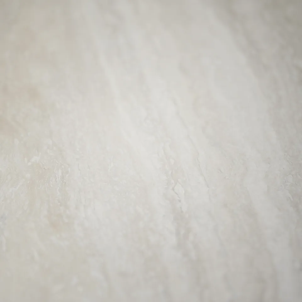 Rowico Home Taransay eikenhouten eettafel donker bruin - met beige travertine tafelblad - Ø125 cm, foto 5