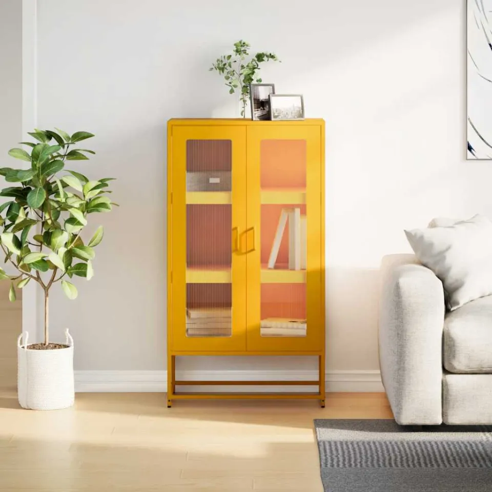 vidaXL Hoge kast 68x39x123 cm staal mosterdgeel, foto 3