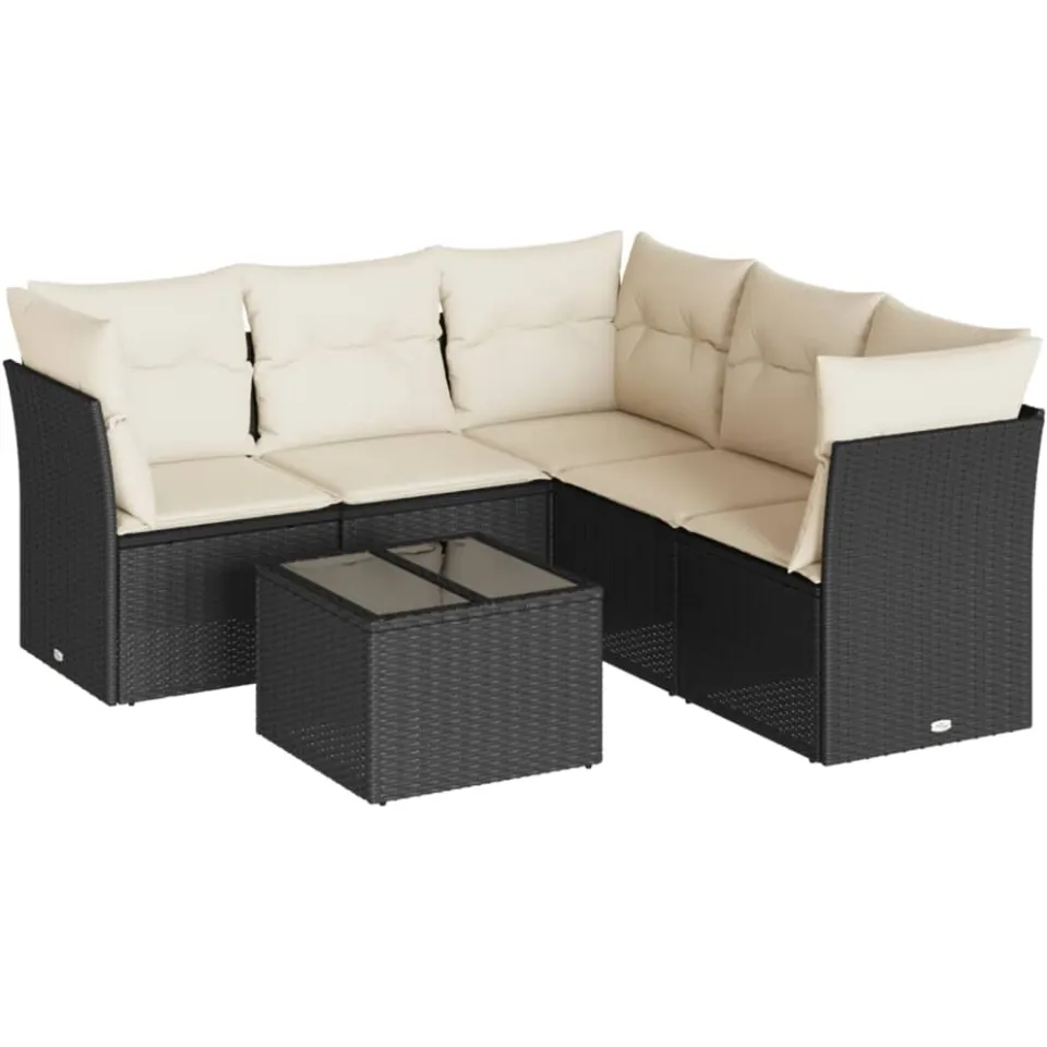 vidaXL 6-delige Loungeset met kussens poly rattan zwart