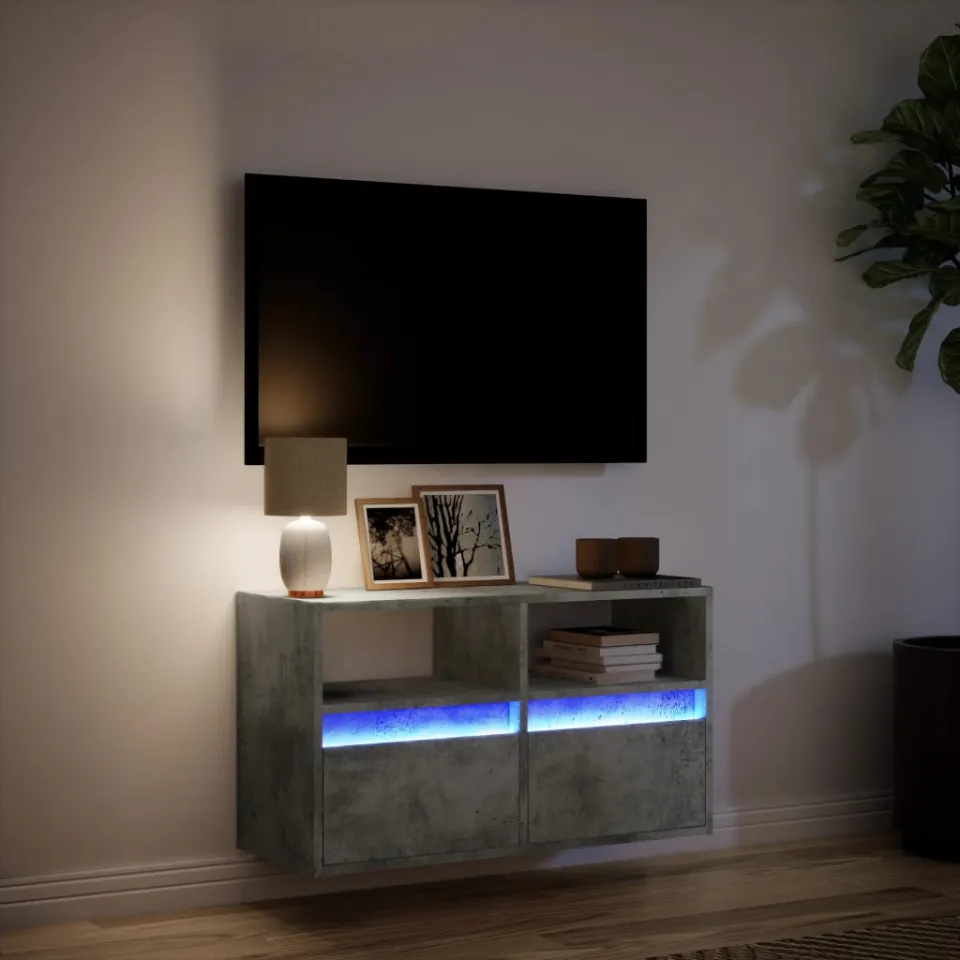 vidaXL Tv-wandmeubel met LED-verlichting 80x31x45 cm betongrijs grijs, foto 4