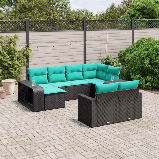 vidaXL 10-delige tuinbankset met kussens van zwart polyrotan, foto 2