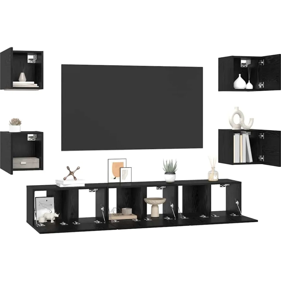 vidaXL Tv-meubelset 7 st 60 x 30 x 30 cm Zwart Eiken, foto 3