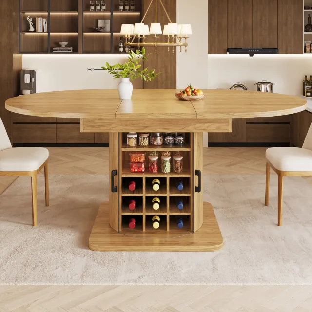 Wishdor Uitschuifbare eettafel met opbergruimte - MDF - metaal - naturel lichtbruin - 118-158 x 118 x 76 cm Natural & Light Brown