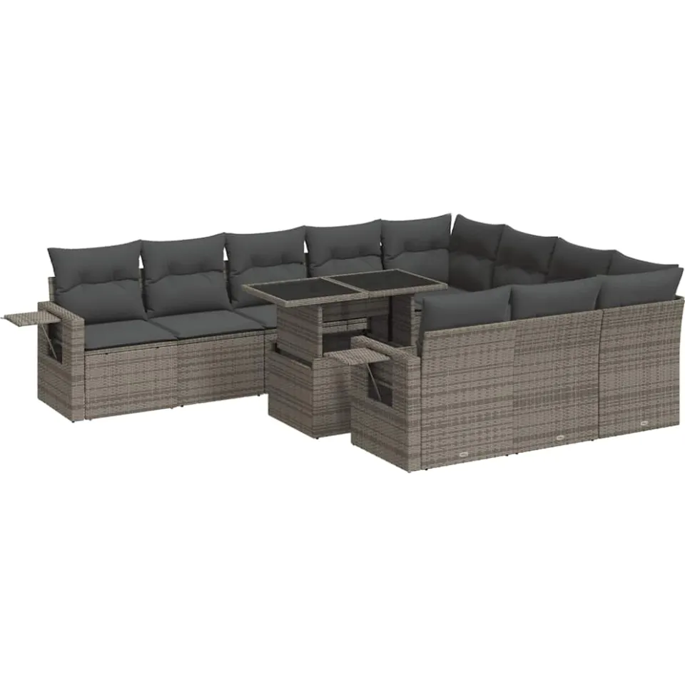 vidaXL 11-delige Loungeset met kussens poly rattan grijs, foto 3