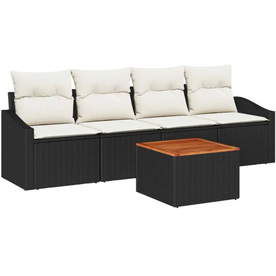 vidaXL Tuinbankenset 5 st Zwart poly rattan, foto 3