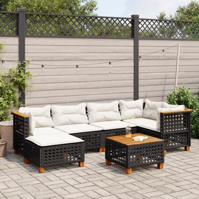 vidaXL 7-delige Loungeset met kussens poly rattan zwart, foto 2
