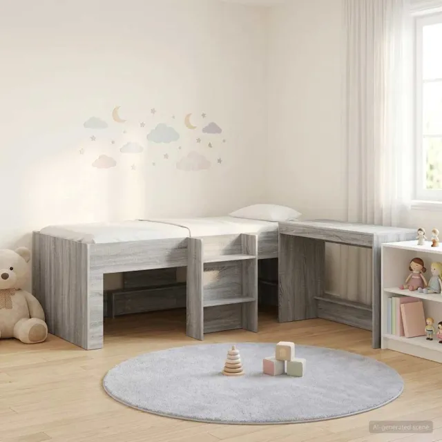 vidaXL Hoge Bed Frame met Bureau voor Kinderen 2 st Grijs Sonoma