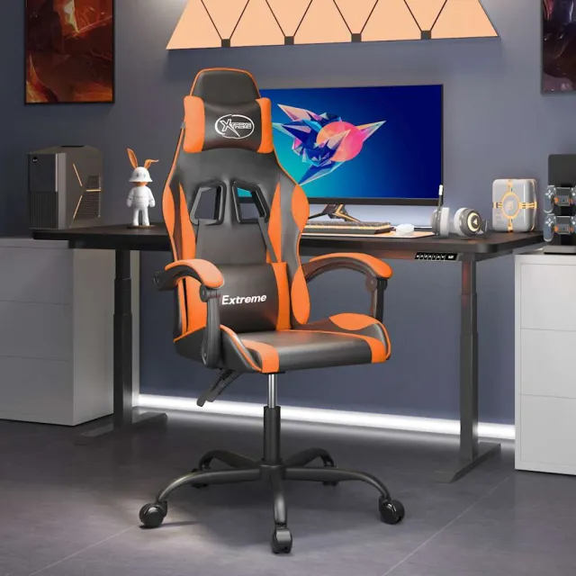vidaXL Gamestoel draaibaar kunstleer zwart en oranje, foto 2