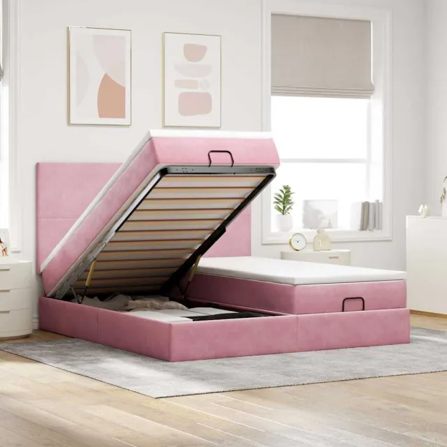 vidaXL Ottoman bed met matrassen en LED's 180x200cm fluweel roze