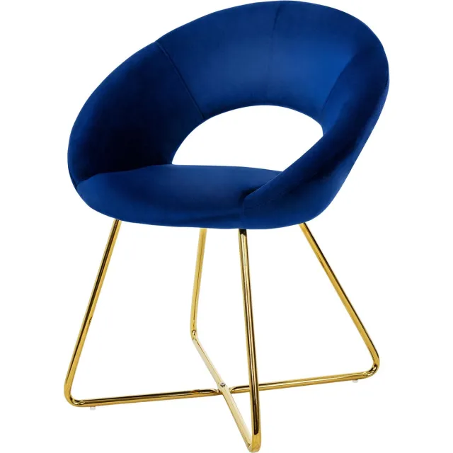 ml-design fluwelen eetkamerstoel, blauw woonkamerstoel met ronde rugleuning gestoffeerde stoel met goudkleurige metalen poten ergonomische armstoel voor eettafel keukenstoel kuipstoel kaptafelstoel
