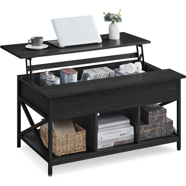 Vasagle Salontafel - Bijzettafel - Met Verstelbaar Blad - Ruim Tafelblad - Voor Woonkamer Grijs, zwart