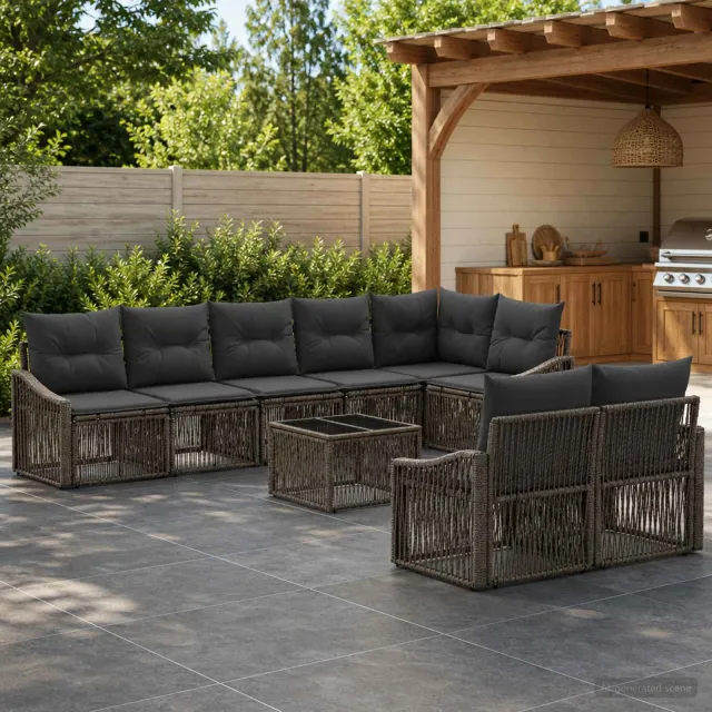 vidaXL Tuinbankenset 9 st Grijs poly rattan, foto 2