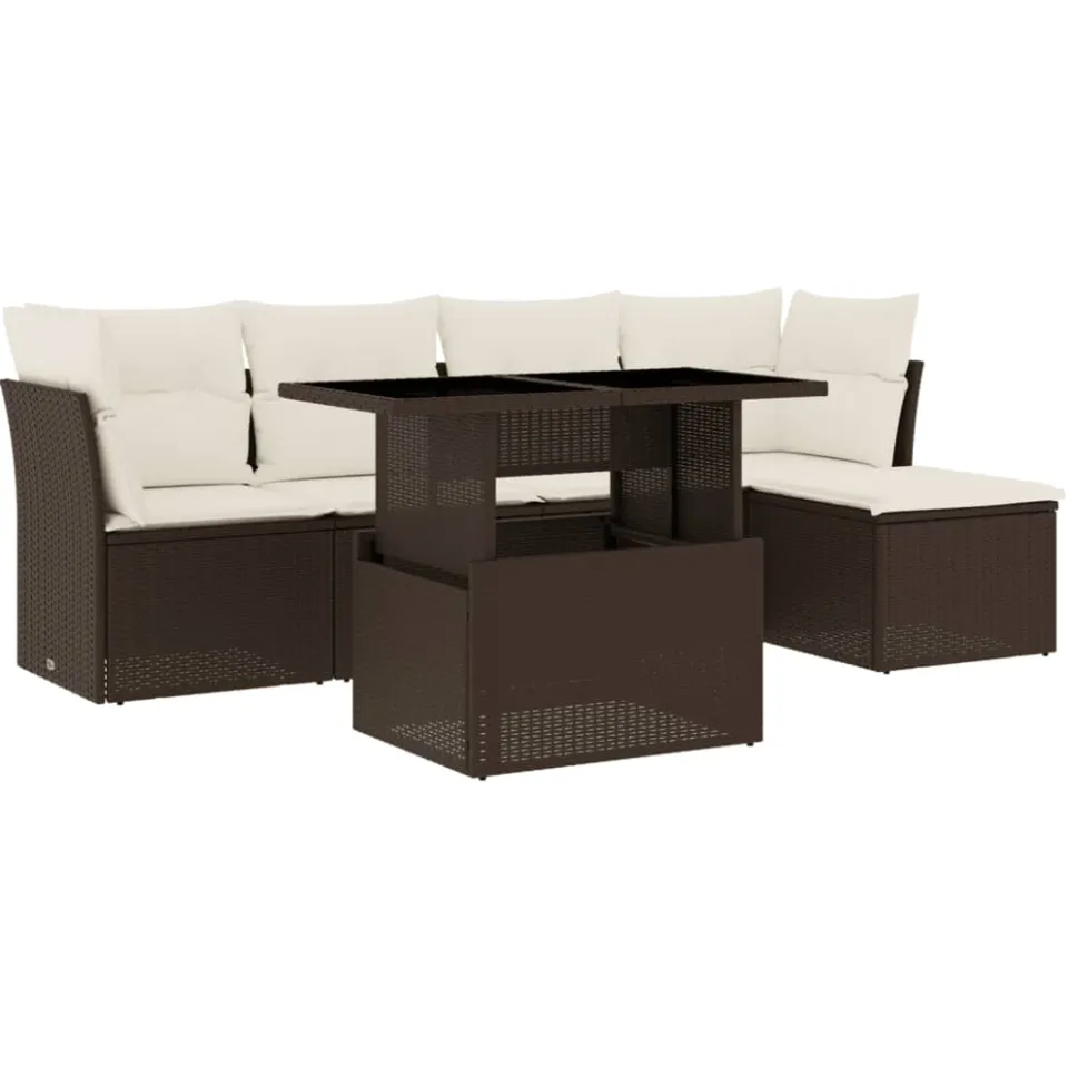 vidaXL 6-delige Loungeset met kussens poly rattan bruin