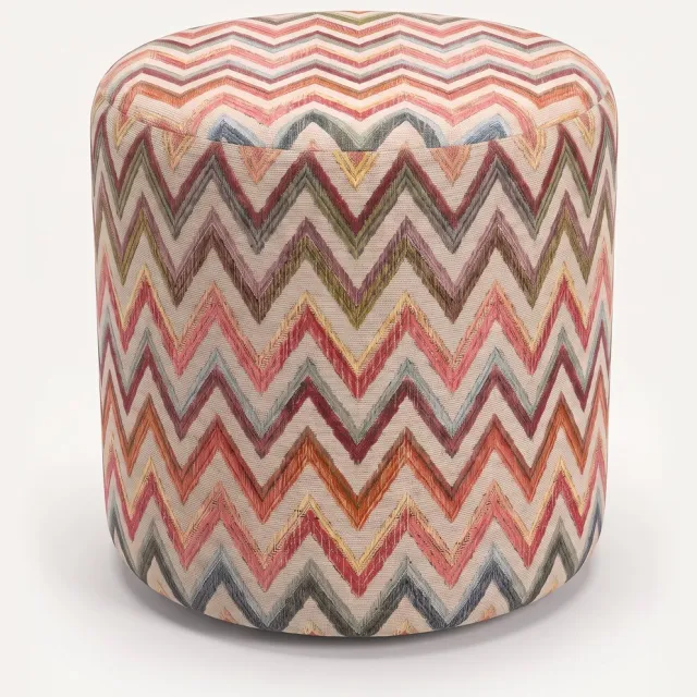 Mörgenn Poef Zigzag Coral - Ronde Poef en Voetenbank - Chevron Geweven - 50x50x50 cm