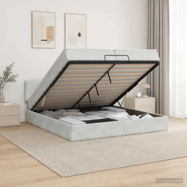 vidaXL Ottoman bed met matras Lichtgrijs 200 x 200 cm Fluweel