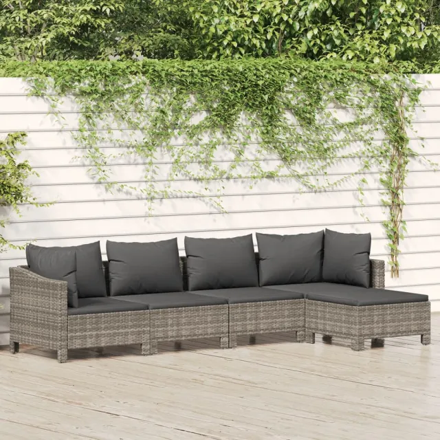 vidaXL 5-delige Loungeset met kussens poly rattan grijs, foto 2