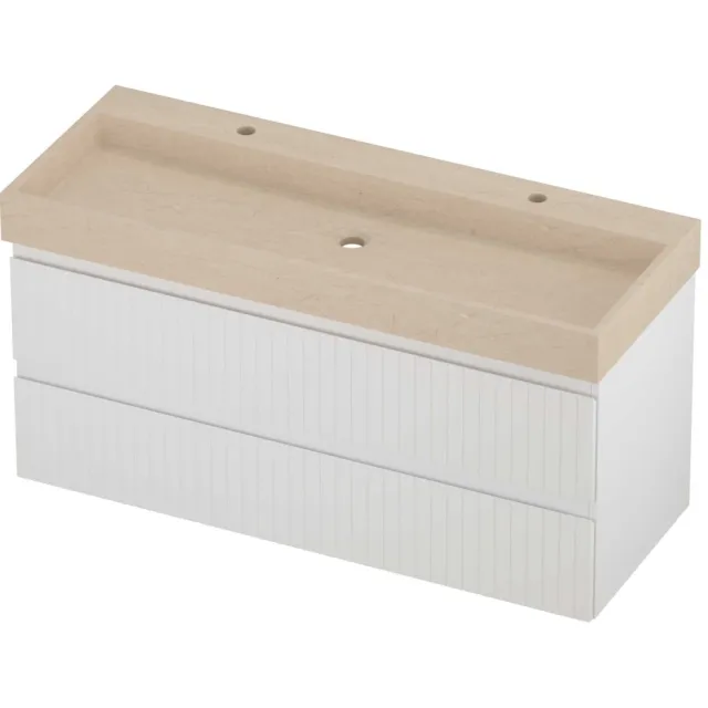 Proline Evoli Badmeubelset Hardsteen Loft 2 Kraangaten Gefreesd 120x46x62 cm Sand Stone Mat Wit