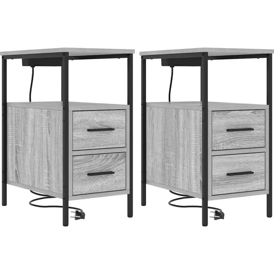 vidaXL Nachtkastje 2 st Grijs Sonoma 30 x 48 x 61 cm Bewerkt hout, foto 3