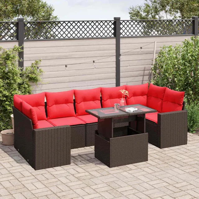 vidaXL 8-delige tuinbankset met kussens, bruin polyrotan, foto 2