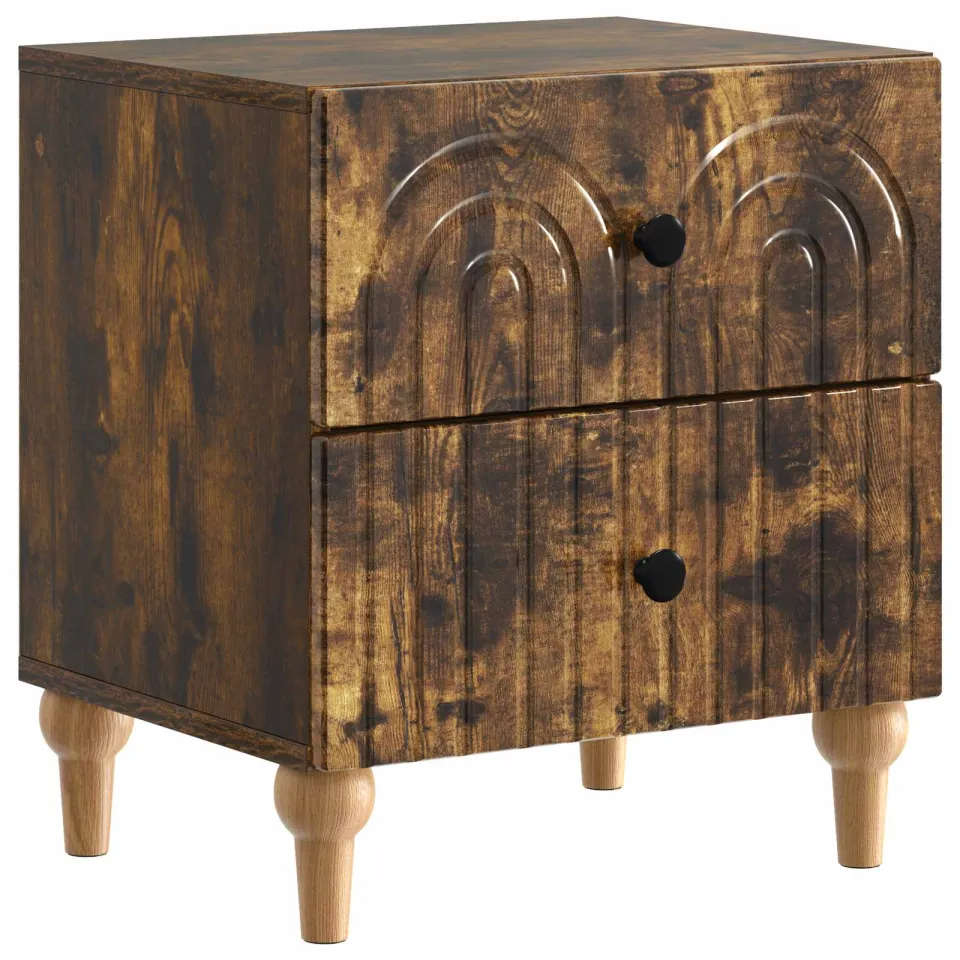 vidaXL Nachtkastje Gerookt eiken 43 x 34,5 x 48 cm Bewerkt hout, foto 3