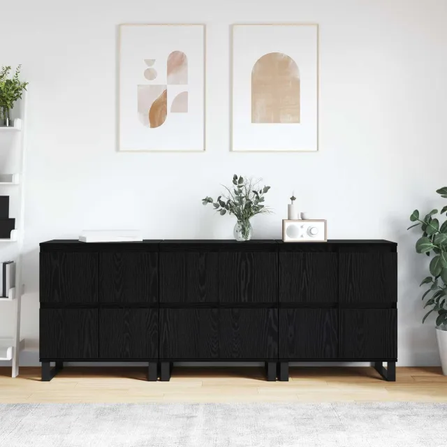 vidaXL Dressoir 3 st Zwart Eiken 60 x 35 x 70 cm, foto 2