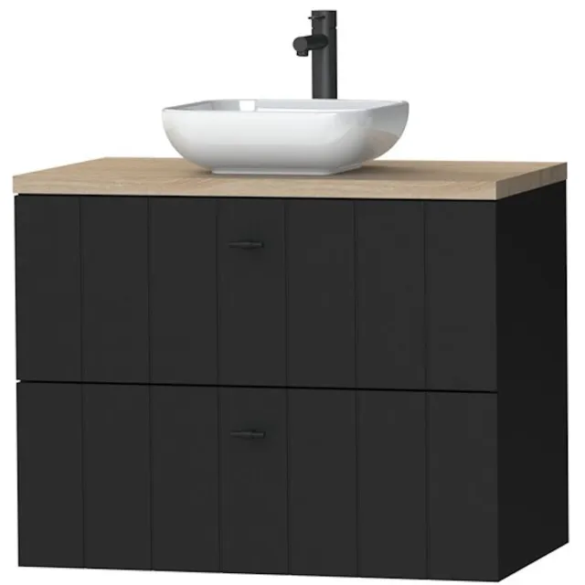 Tiger Maryport Meubelset 80 cm met 2 lades Mat zwart incl Ontario waskom Hoogglans wit - 1496018918