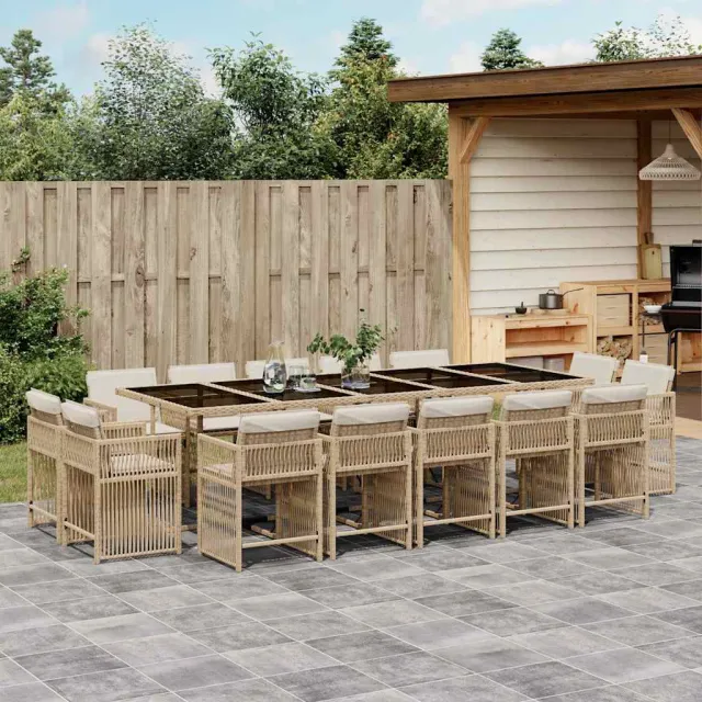 vidaXL 15-delige Tuinset met kussens poly rattan beige, foto 2