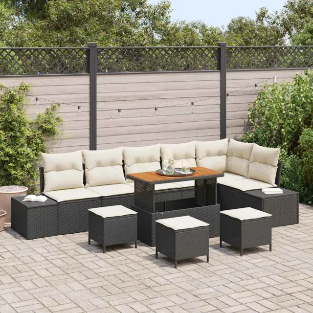 vidaXL Tuinbankenset 10 st Zwart poly rattan