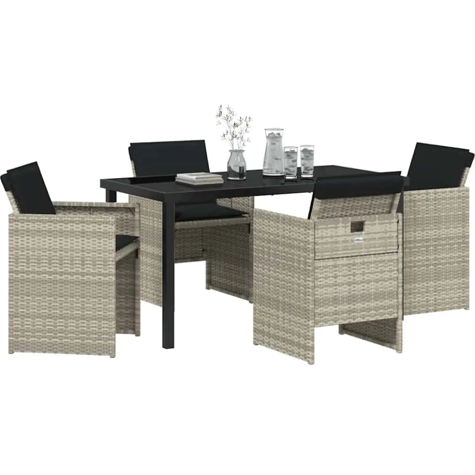 vidaXL Tuin eettafelset 5 st Lichtgrijs poly rattan