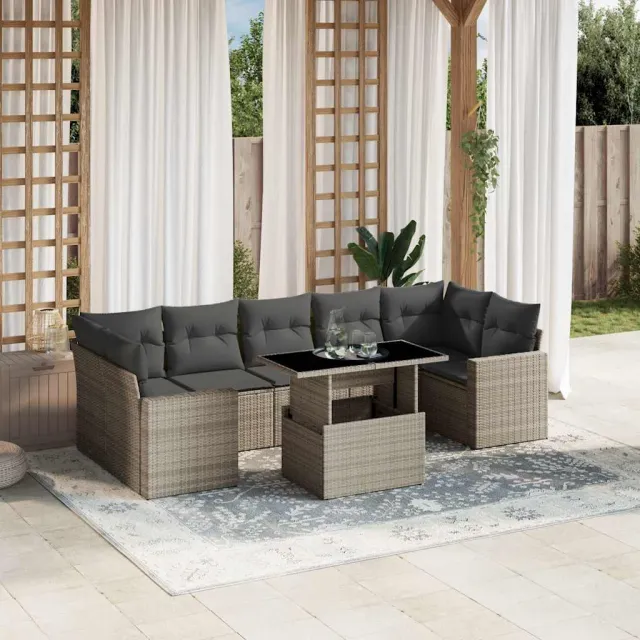 vidaXL 8-delige Loungeset met kussens poly rattan lichtgrijs grijs, foto 2