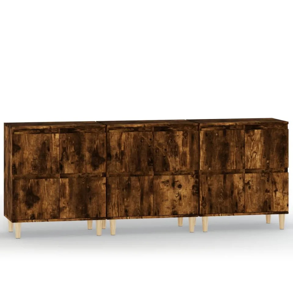 vidaXL Dressoirs 3 st 60x35x70 cm bewerkt hout gerookt eikenkleurig Bruin