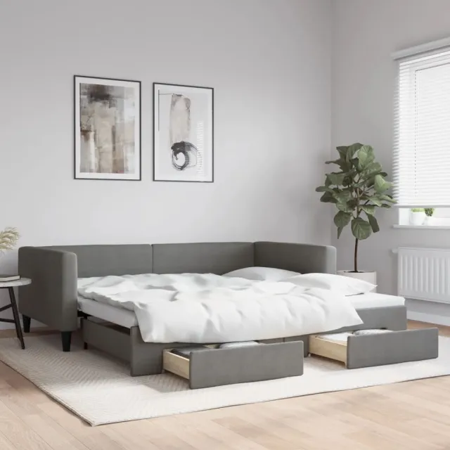 vidaXL Slaapbank onderschuifbed en lades 100x200 cm stof donkergrijs grijs