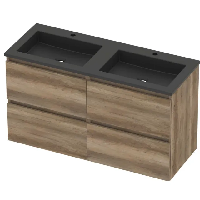 Basic-Line Aura 46 Badmeubelset Acryl 2 Kraangaten 120x46x62 cm A46mzcso2x602 Scotch Oak Mat Zwart